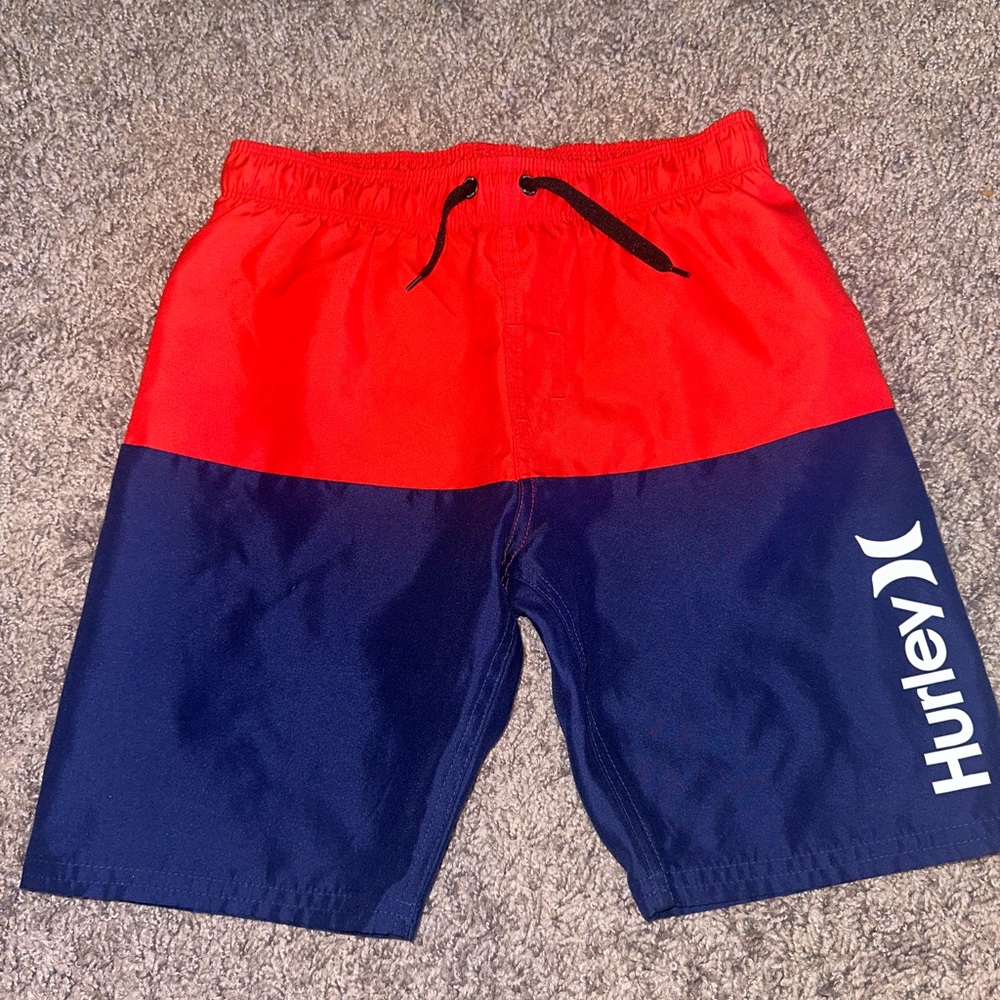 Hurley Size Small boys Drawstring Lined Swim Trunks Shorts Red Blue